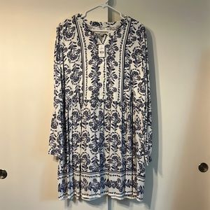 Loft Long sleeve blue and white floral dress